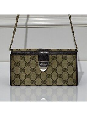 Gucci Brown GG Coated Canvas and Leather Continental Bifold Wallet in Tan Brown